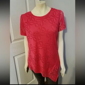 Westbound Pink Short Sleeve Textured Round Neck High Low NWT Blouse Size Large